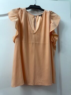 Express Peach Flutter Sleeve V-Neck Blouse